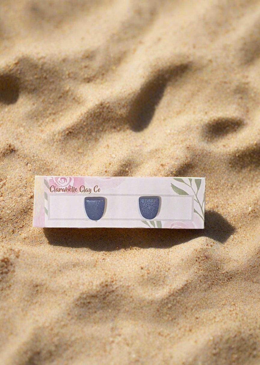 Blue Half Oval Stud Earrings