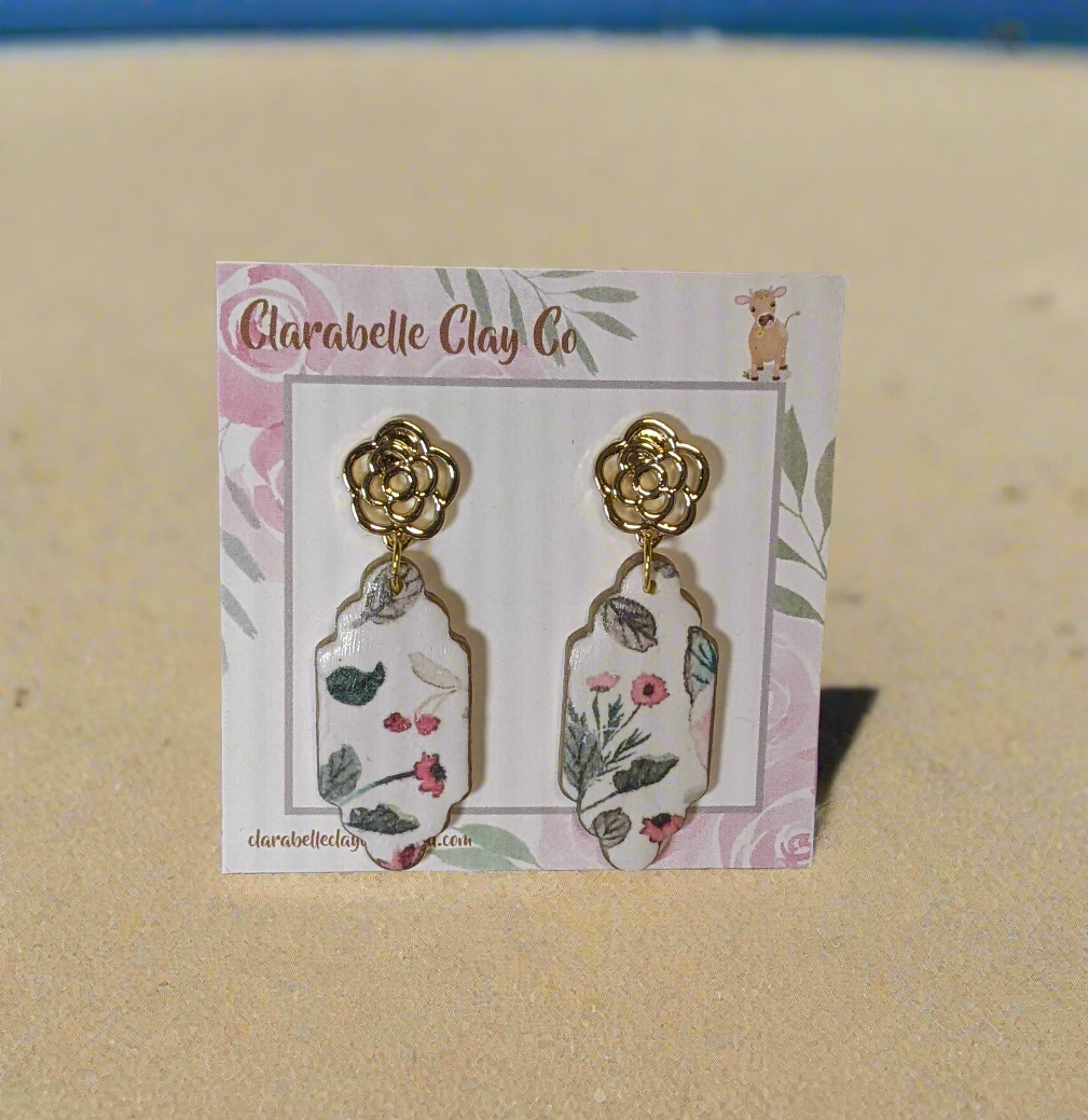 Floral Printed Earrings with Gold Flower Posts