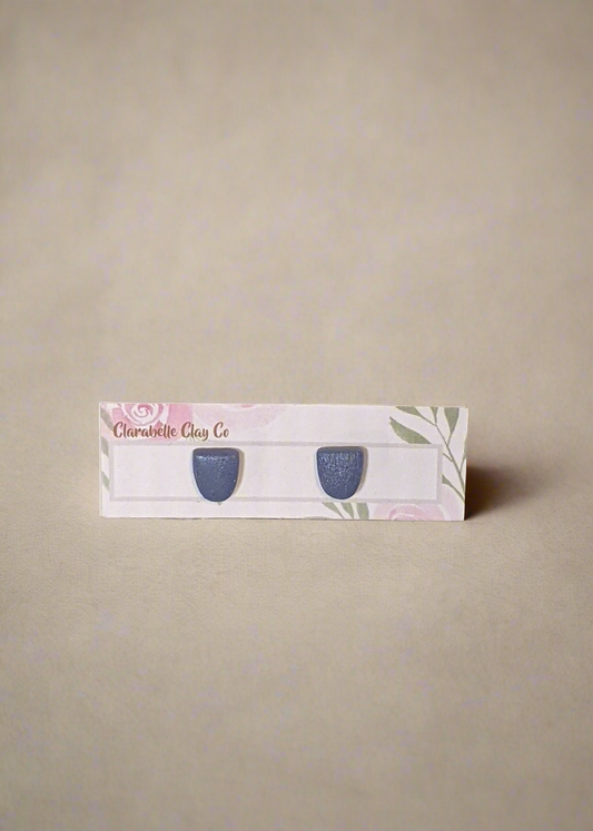 Blue Half Oval Stud Earrings